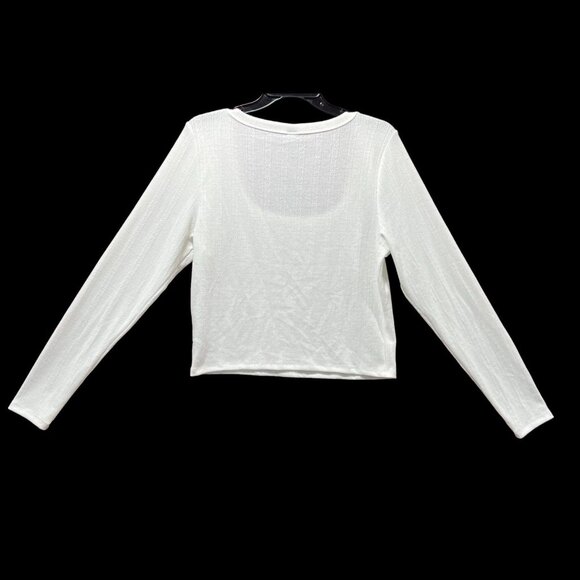 Wild Fable - Women's Long Sleeve Square Neck Pointelle T-Shirt - White - XL - Picture 3 of 14